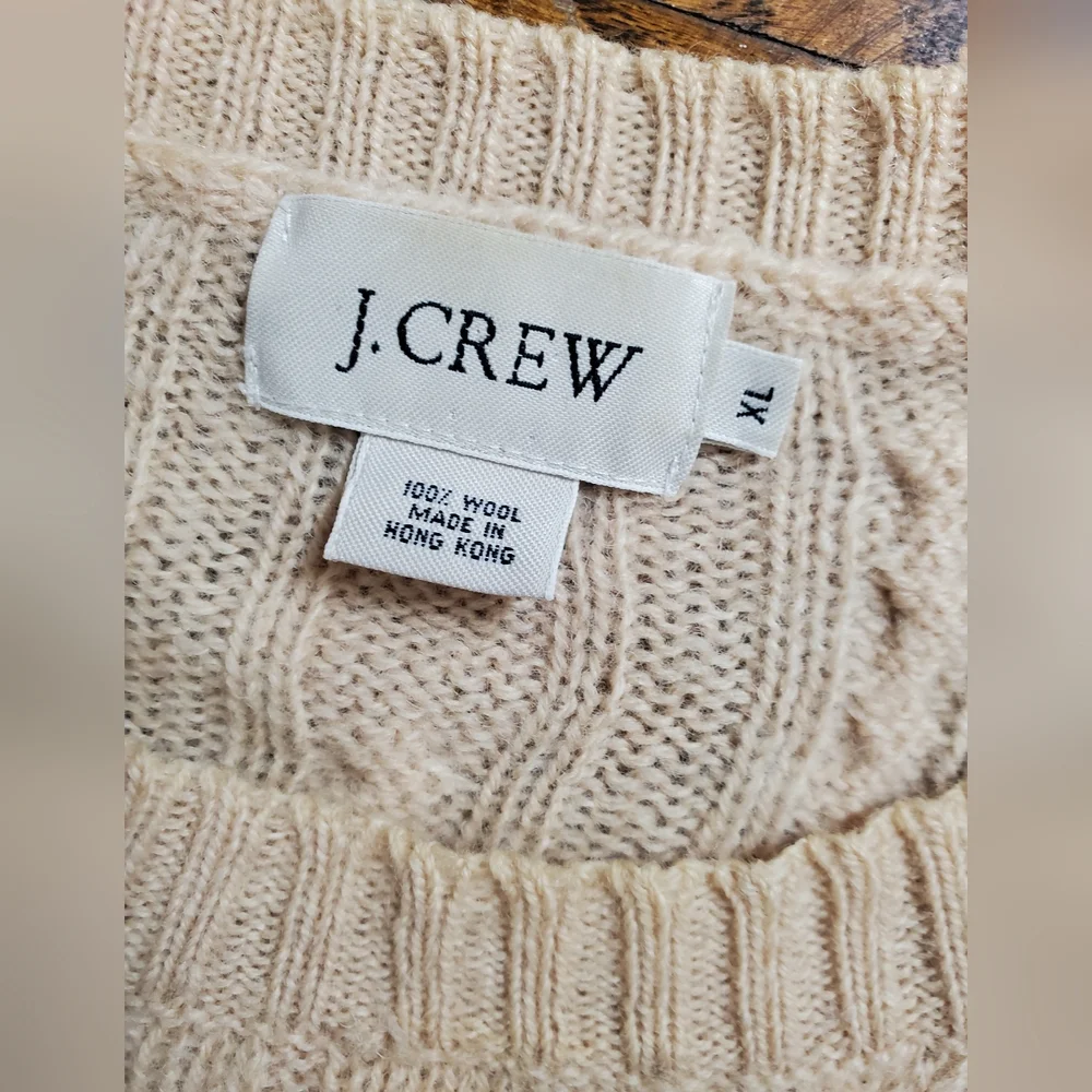 J. Crew Women's Cream Relaxed Cable Knit Sweater 100% Wool Size XL